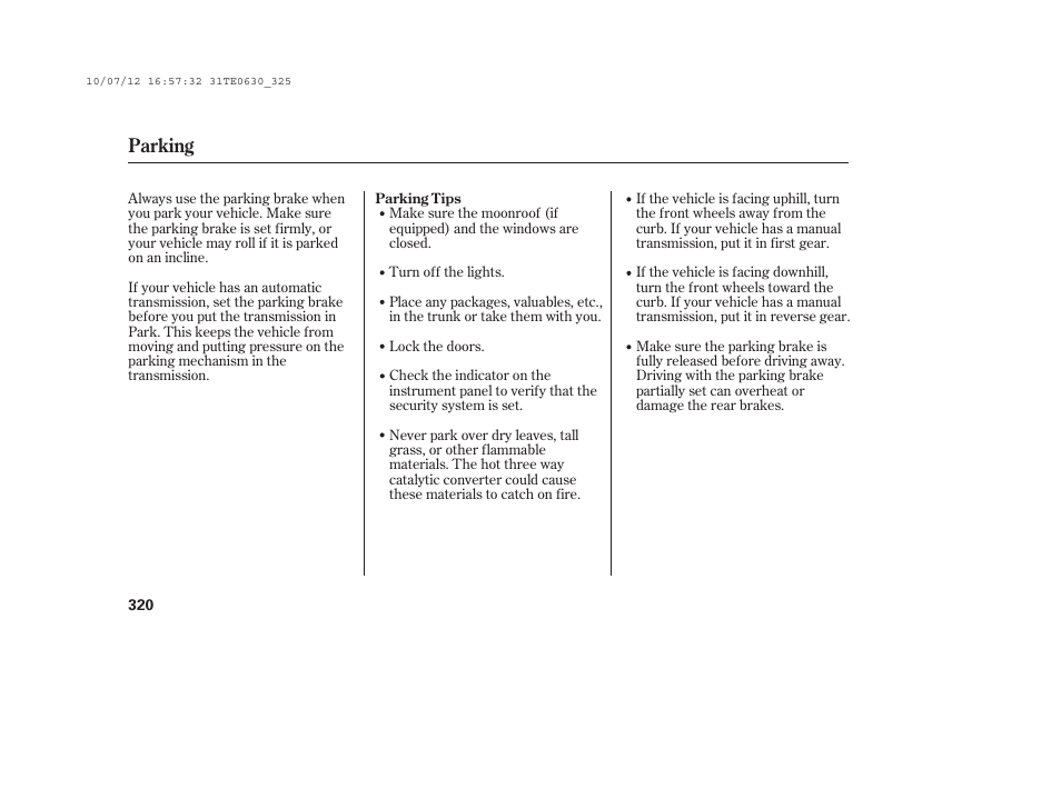 Parking | HONDA 2011 Accord Coupe User Manual | Page 326 / 458