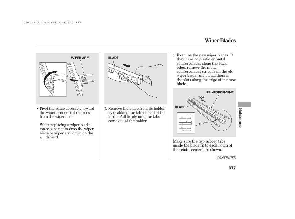 Wiper blades | HONDA 2011 Accord Coupe User Manual | Page 383 / 458