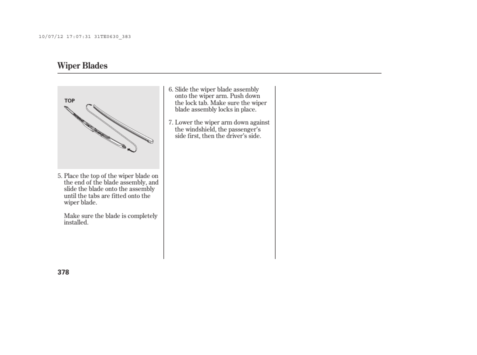 Wiper blades | HONDA 2011 Accord Coupe User Manual | Page 384 / 458