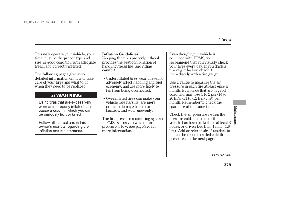 Tires | HONDA 2011 Accord Coupe User Manual | Page 385 / 458