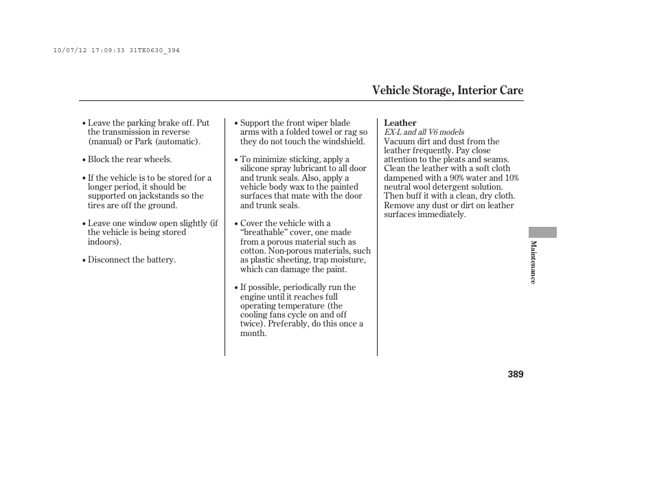 Vehicle storage, interior care | HONDA 2011 Accord Coupe User Manual | Page 395 / 458