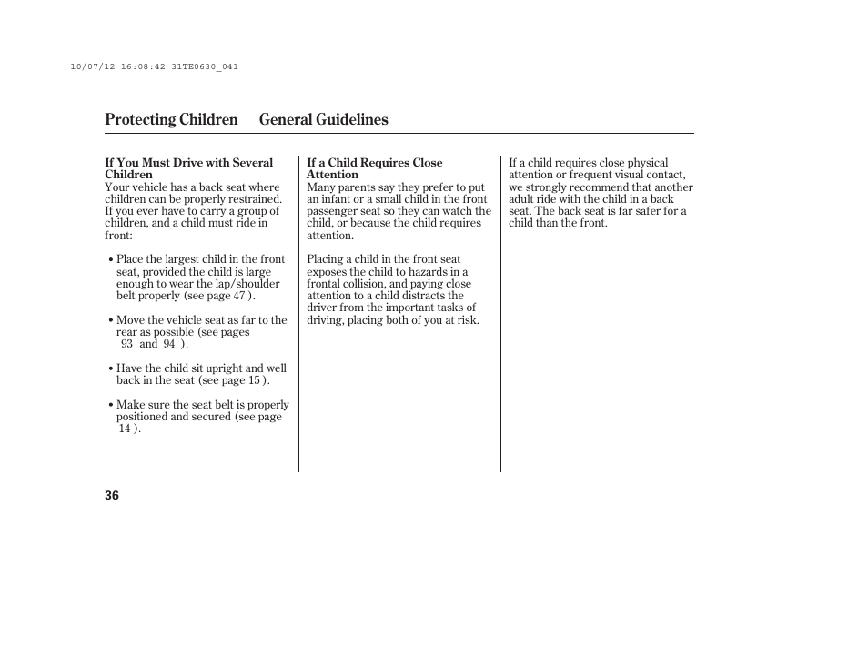 Protecting children general guidelines | HONDA 2011 Accord Coupe User Manual | Page 42 / 458