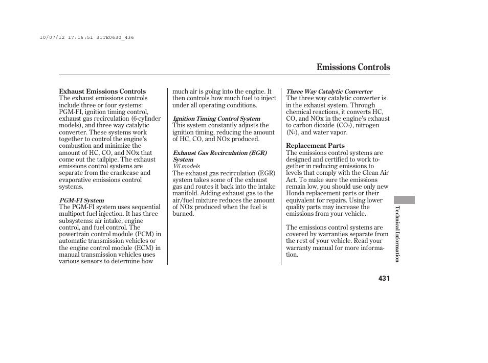 Emissions controls | HONDA 2011 Accord Coupe User Manual | Page 437 / 458