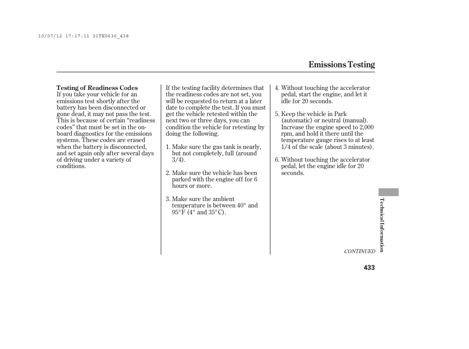 Emissions testing | HONDA 2011 Accord Coupe User Manual | Page 439 / 458