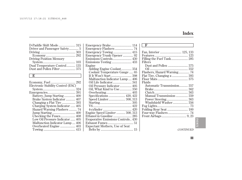 Index | HONDA 2011 Accord Coupe User Manual | Page 449 / 458