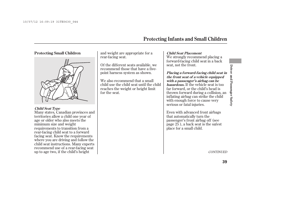 Protecting infants and small children | HONDA 2011 Accord Coupe User Manual | Page 45 / 458