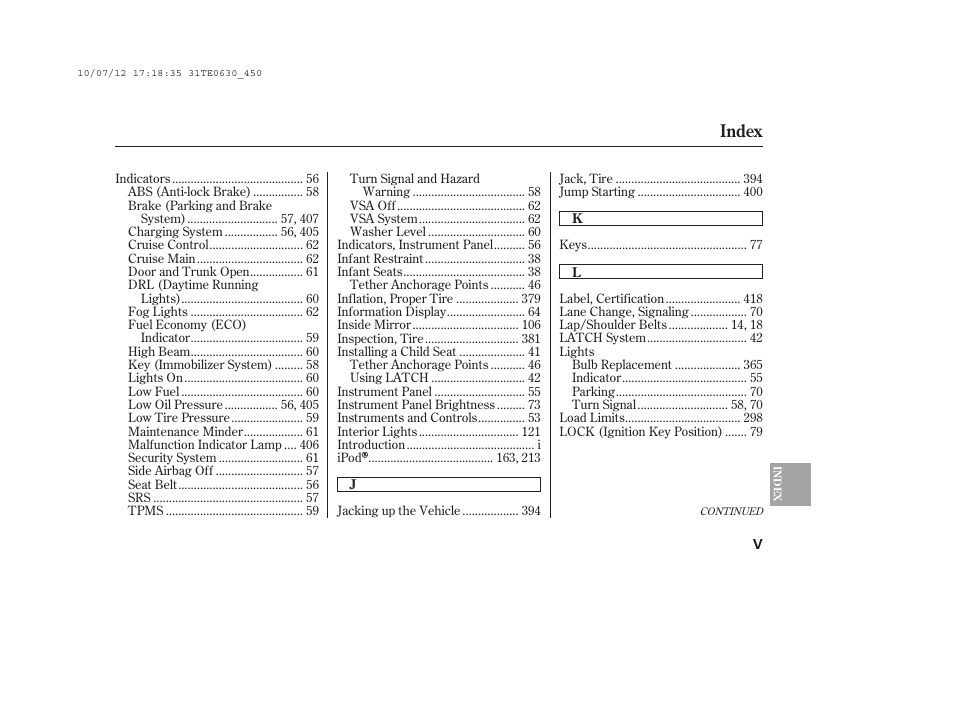 Index | HONDA 2011 Accord Coupe User Manual | Page 451 / 458