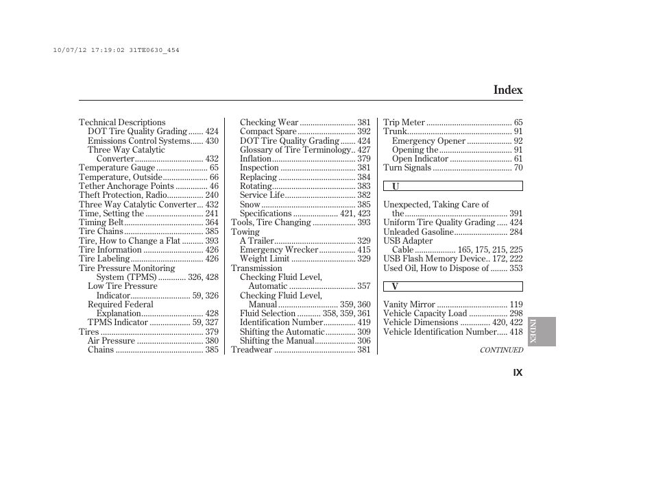 Index | HONDA 2011 Accord Coupe User Manual | Page 455 / 458