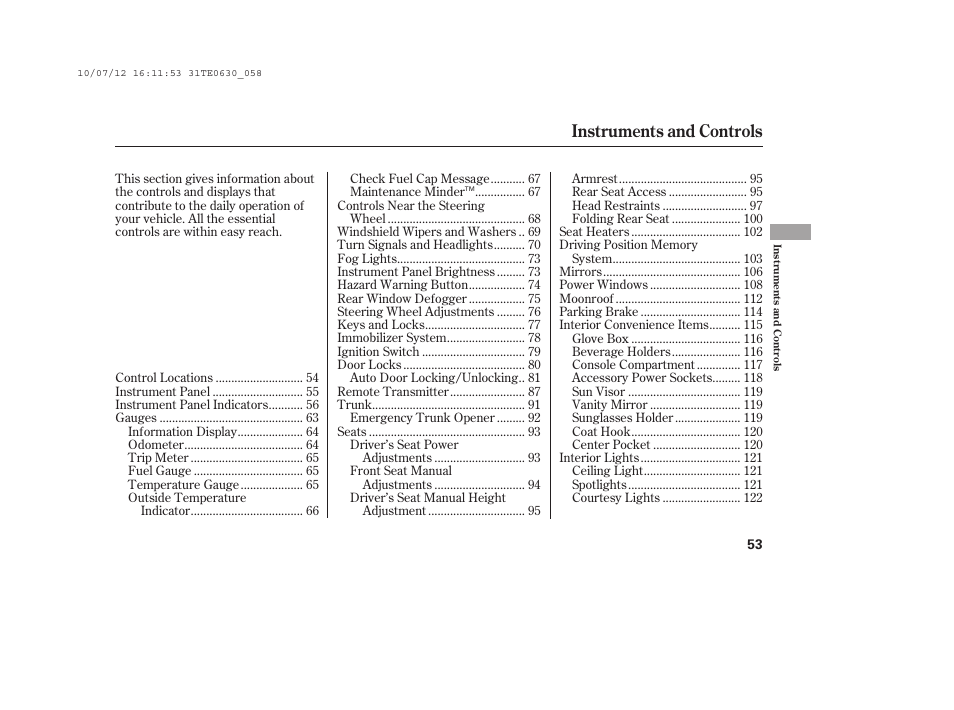 Instruments and controls | HONDA 2011 Accord Coupe User Manual | Page 59 / 458