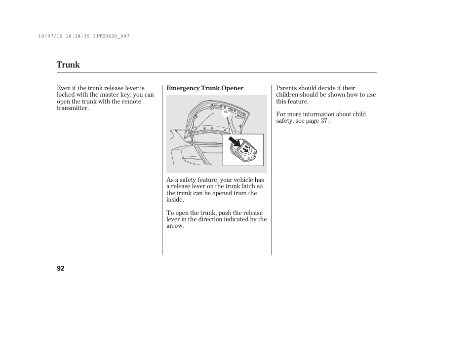 Trunk | HONDA 2011 Accord Coupe User Manual | Page 98 / 458