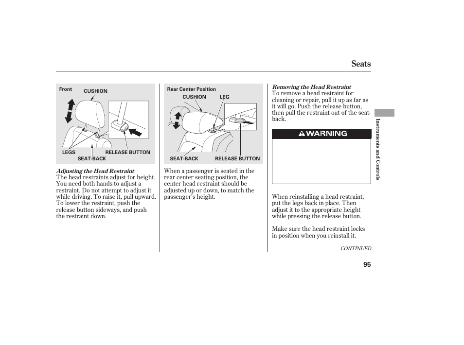 Seats | HONDA 2011 Civic Sedan User Manual | Page 101 / 390