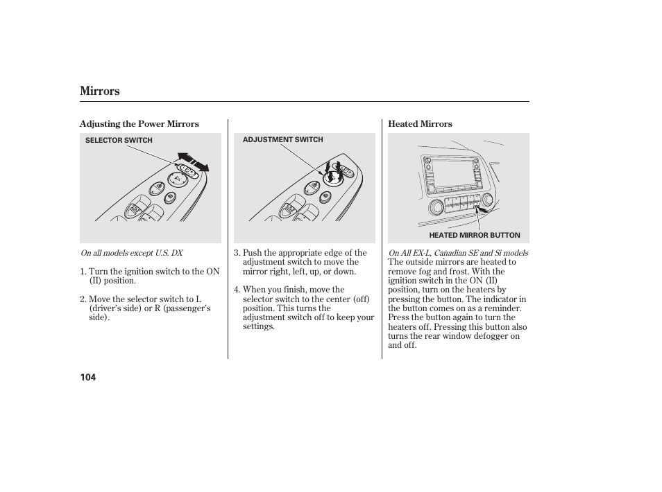 Mirrors | HONDA 2011 Civic Sedan User Manual | Page 110 / 390