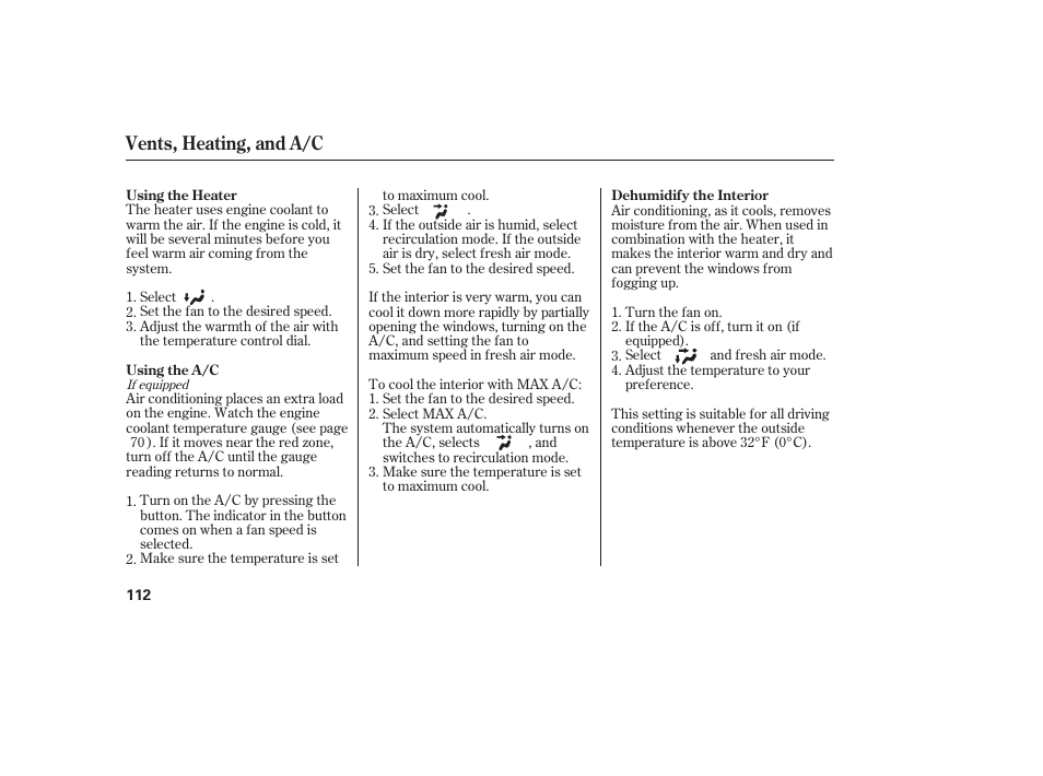 Vents, heating, and a/c | HONDA 2011 Civic Sedan User Manual | Page 118 / 390