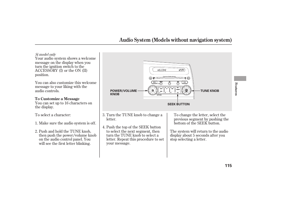 Audio system (models without navigation system) | HONDA 2011 Civic Sedan User Manual | Page 121 / 390