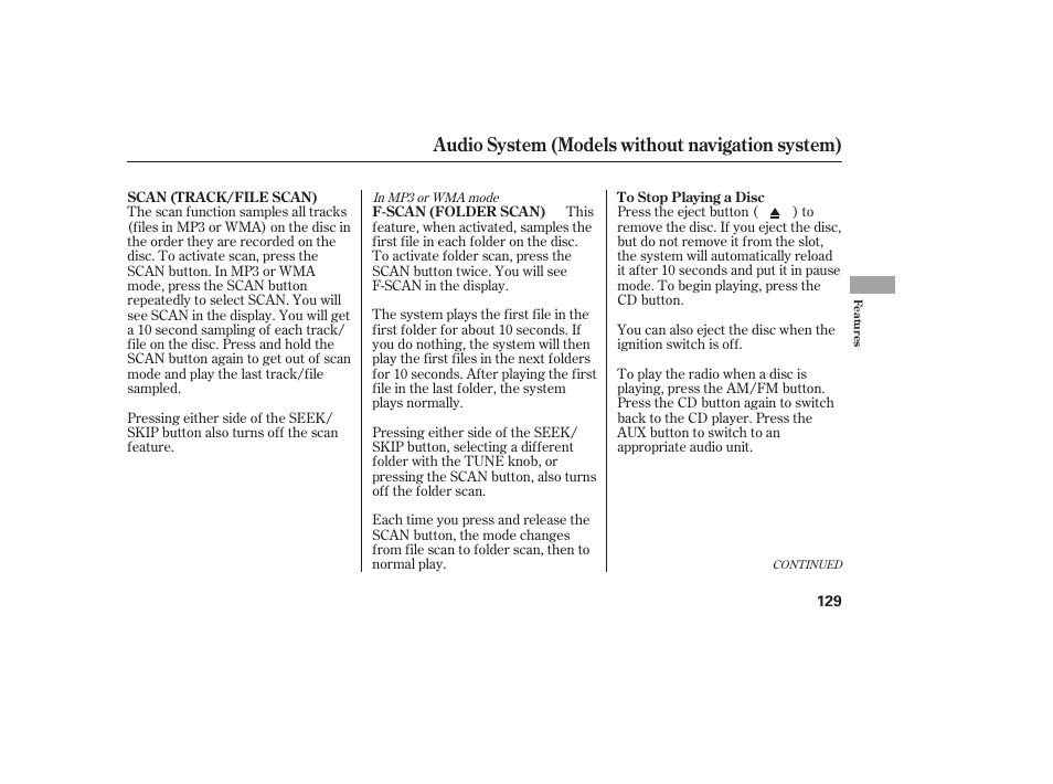 Audio system (models without navigation system) | HONDA 2011 Civic Sedan User Manual | Page 135 / 390