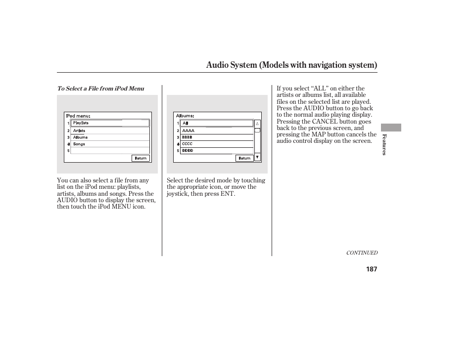 Audio system (models with navigation system) | HONDA 2011 Civic Sedan User Manual | Page 193 / 390