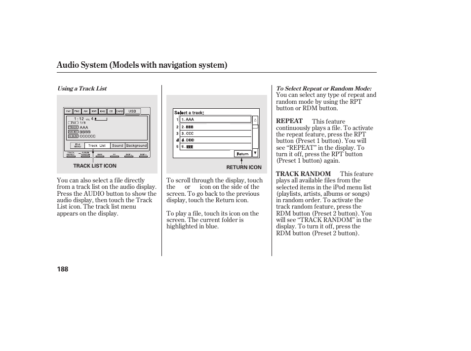 Audio system (models with navigation system) | HONDA 2011 Civic Sedan User Manual | Page 194 / 390