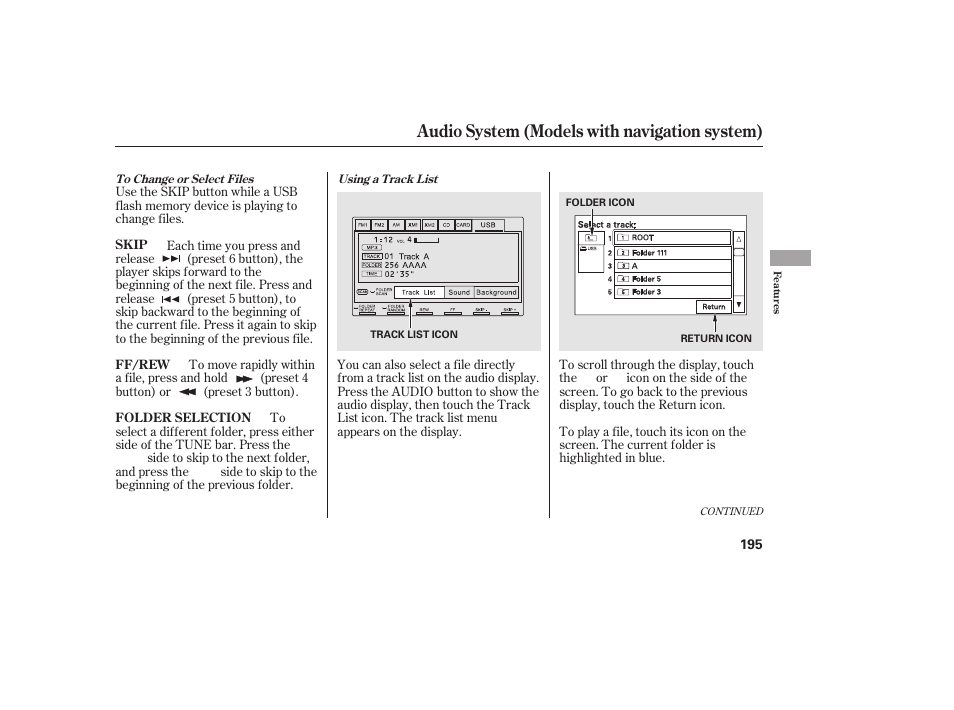 Audio system (models with navigation system) | HONDA 2011 Civic Sedan User Manual | Page 201 / 390