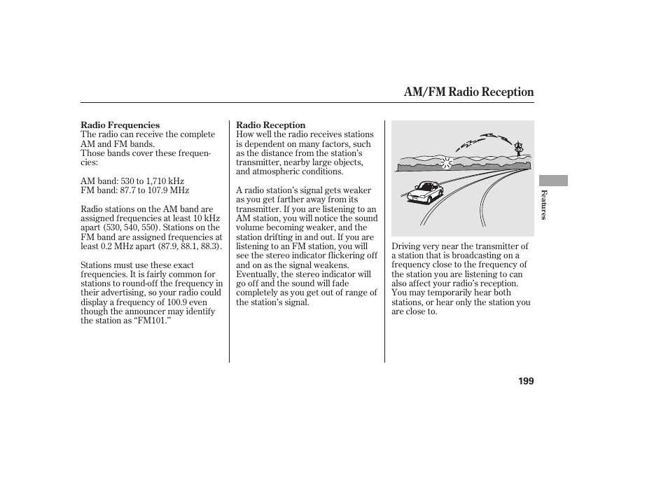 Am/fm radio reception | HONDA 2011 Civic Sedan User Manual | Page 205 / 390