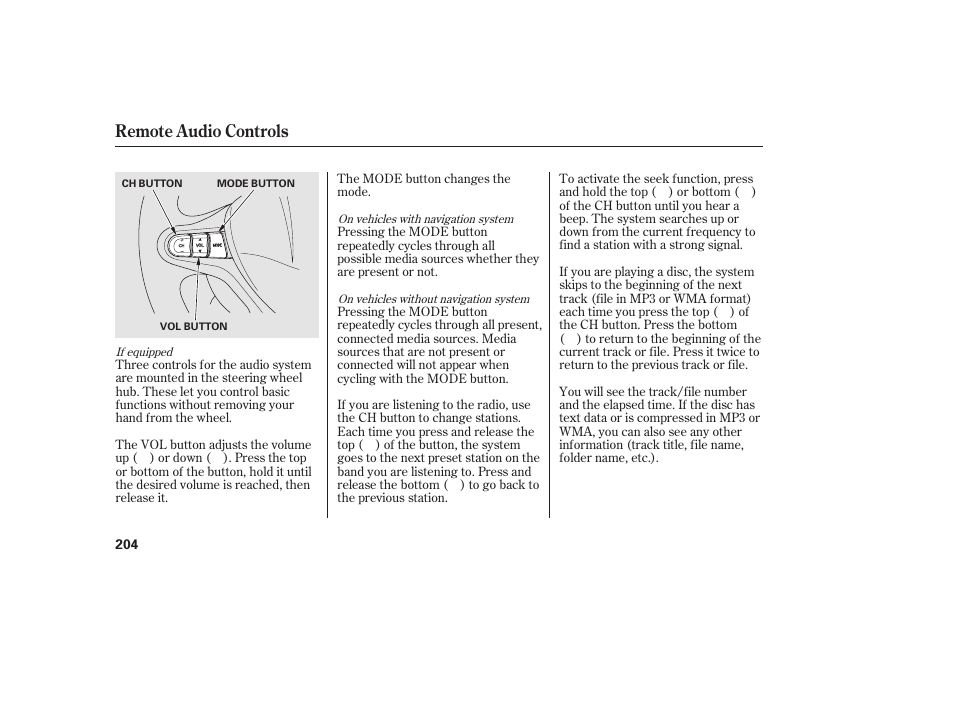 Remote audio controls | HONDA 2011 Civic Sedan User Manual | Page 210 / 390