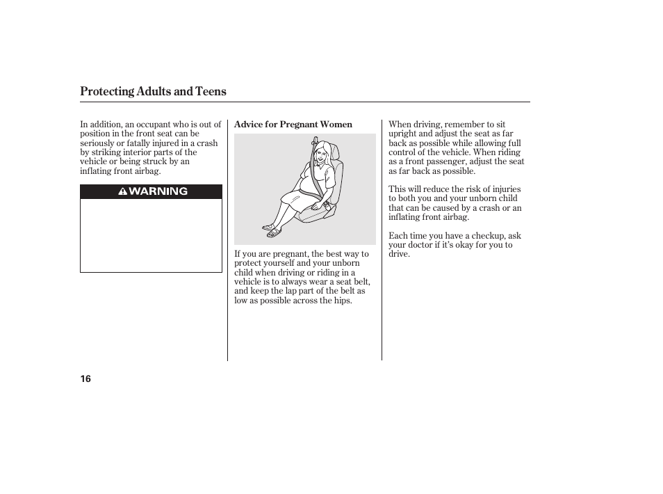 Protecting adults and teens | HONDA 2011 Civic Sedan User Manual | Page 22 / 390