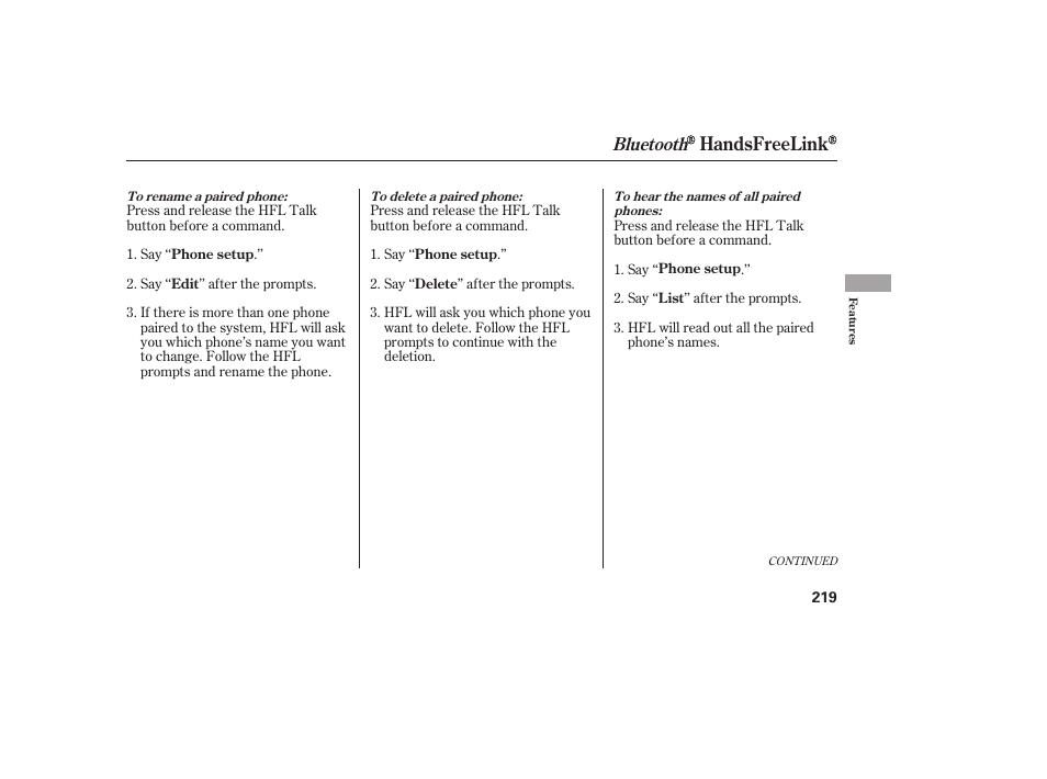 Handsfreelink, Bluetooth | HONDA 2011 Civic Sedan User Manual | Page 225 / 390