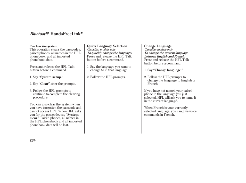 Handsfreelink, Bluetooth | HONDA 2011 Civic Sedan User Manual | Page 240 / 390