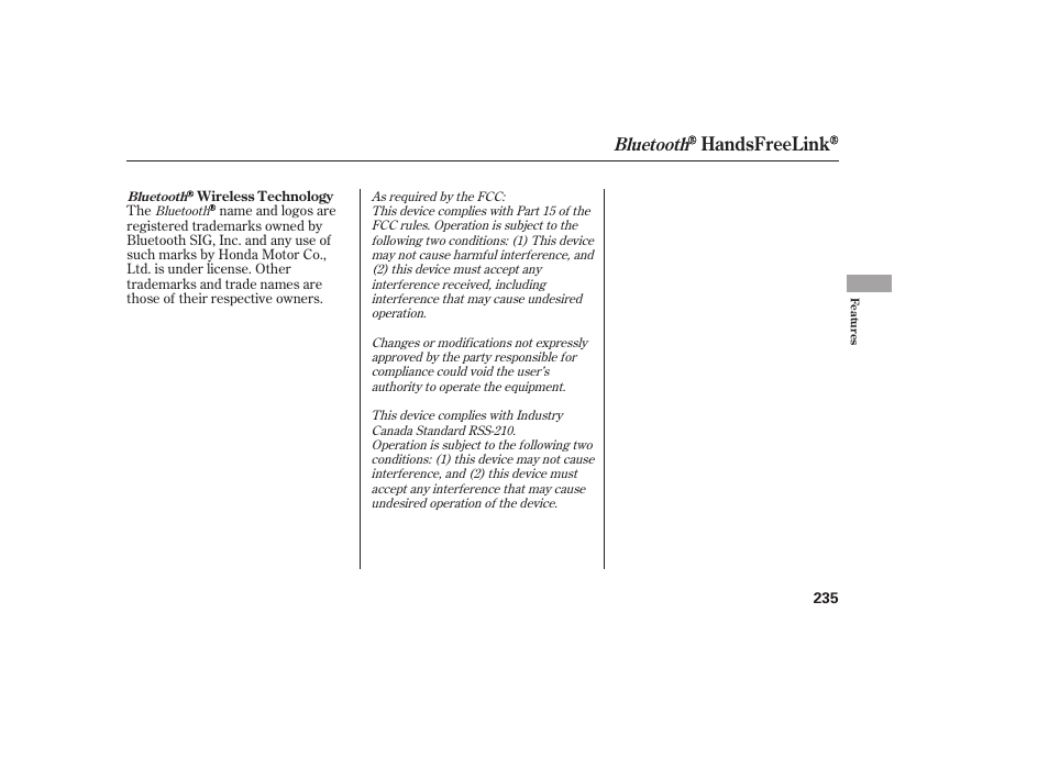 Handsfreelink, Bluetooth | HONDA 2011 Civic Sedan User Manual | Page 241 / 390