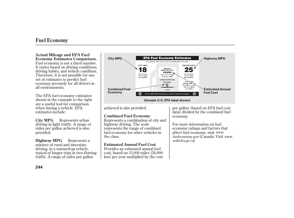 Fuel economy | HONDA 2011 Civic Sedan User Manual | Page 250 / 390