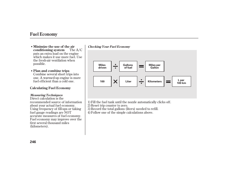 Fuel economy | HONDA 2011 Civic Sedan User Manual | Page 252 / 390