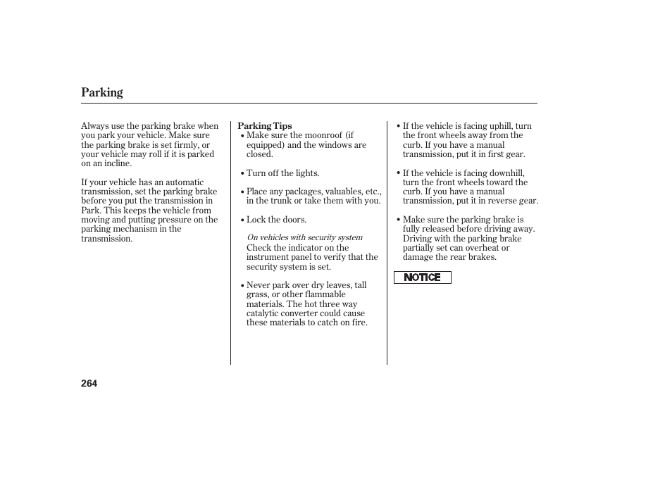 Parking | HONDA 2011 Civic Sedan User Manual | Page 270 / 390