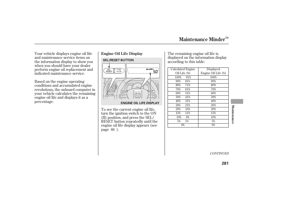 Maintenance minder | HONDA 2011 Civic Sedan User Manual | Page 287 / 390