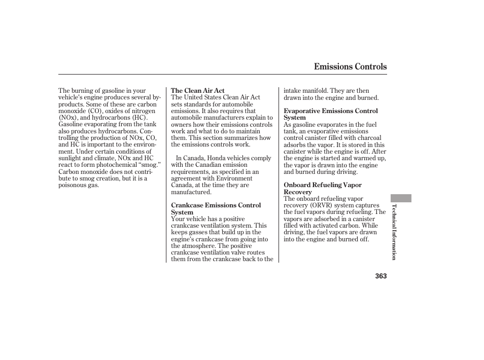 Emissions controls | HONDA 2011 Civic Sedan User Manual | Page 369 / 390