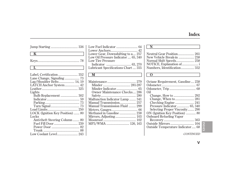 Index | HONDA 2011 Civic Sedan User Manual | Page 385 / 390