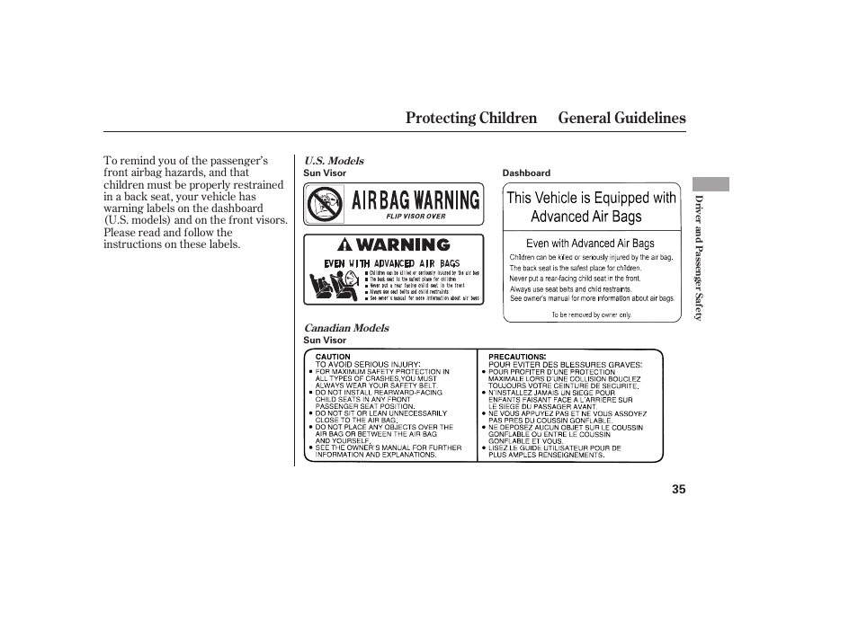 Protecting children general guidelines | HONDA 2011 Civic Sedan User Manual | Page 41 / 390