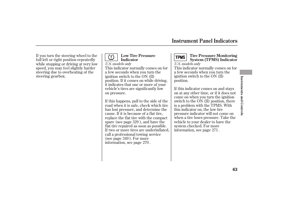 Instrument panel indicators | HONDA 2011 Civic Sedan User Manual | Page 69 / 390