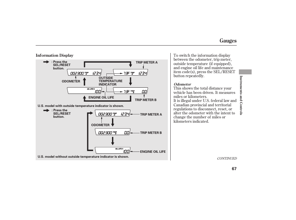 Gauges | HONDA 2011 Civic Sedan User Manual | Page 73 / 390