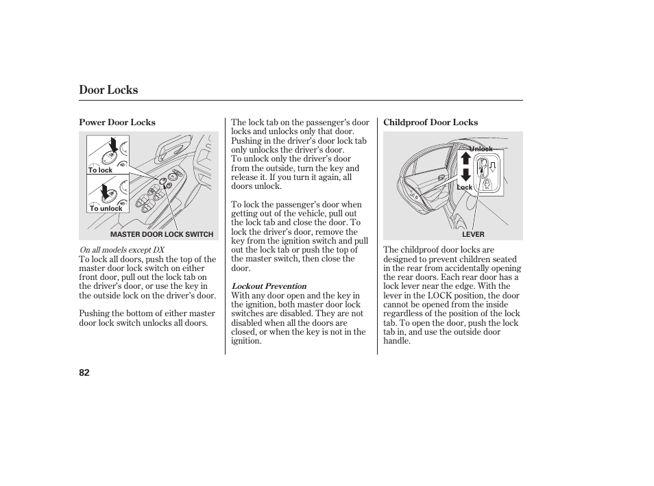 Door locks | HONDA 2011 Civic Sedan User Manual | Page 88 / 390