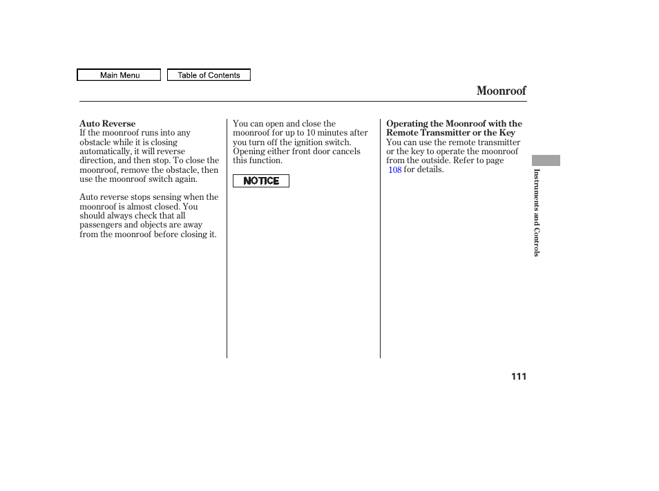 Moonroof, 2010 accord crosstour | HONDA 2010 Accord Crosstour User Manual | Page 114 / 434