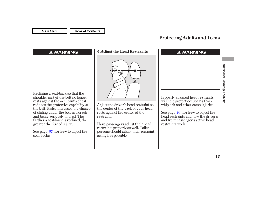 Protecting adults and teens | HONDA 2010 Accord Crosstour User Manual | Page 16 / 434