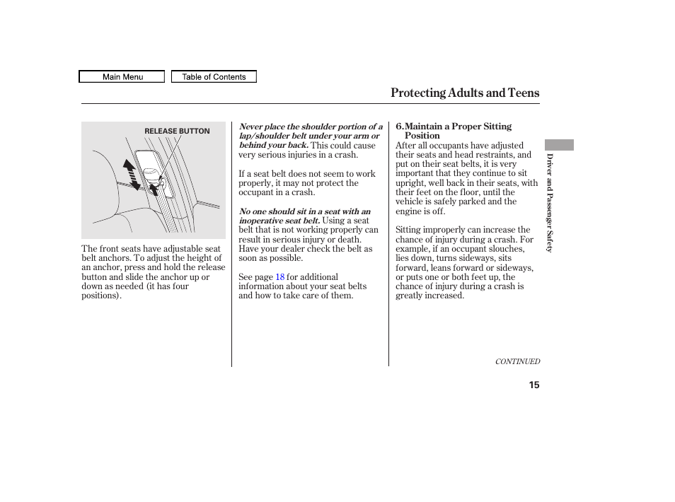 Protecting adults and teens | HONDA 2010 Accord Crosstour User Manual | Page 18 / 434