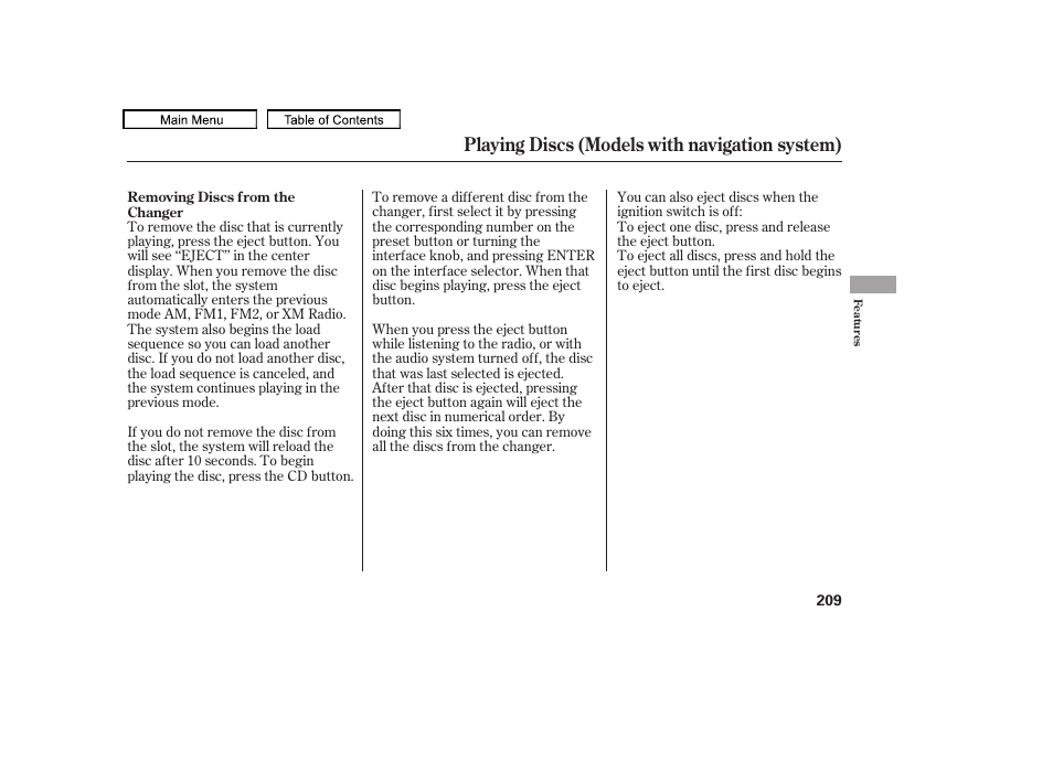 Playing discs (models with navigation system) | HONDA 2010 Accord Crosstour User Manual | Page 212 / 434