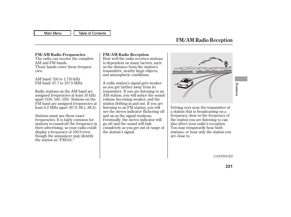 Fm/am radio reception | HONDA 2010 Accord Crosstour User Manual | Page 234 / 434