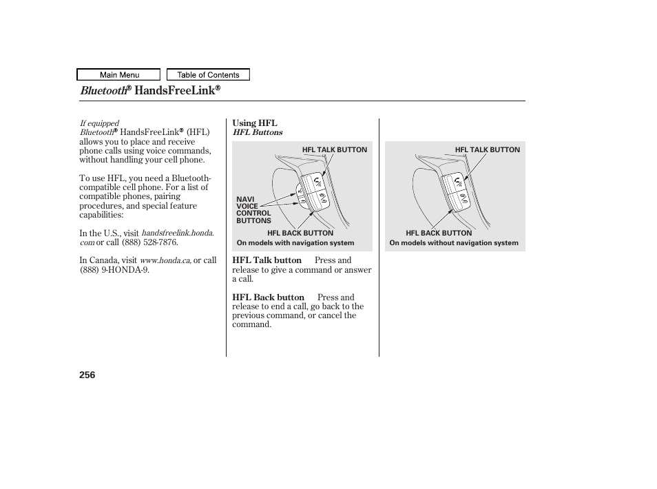 Handsfreelink, Bluetooth | HONDA 2010 Accord Crosstour User Manual | Page 259 / 434