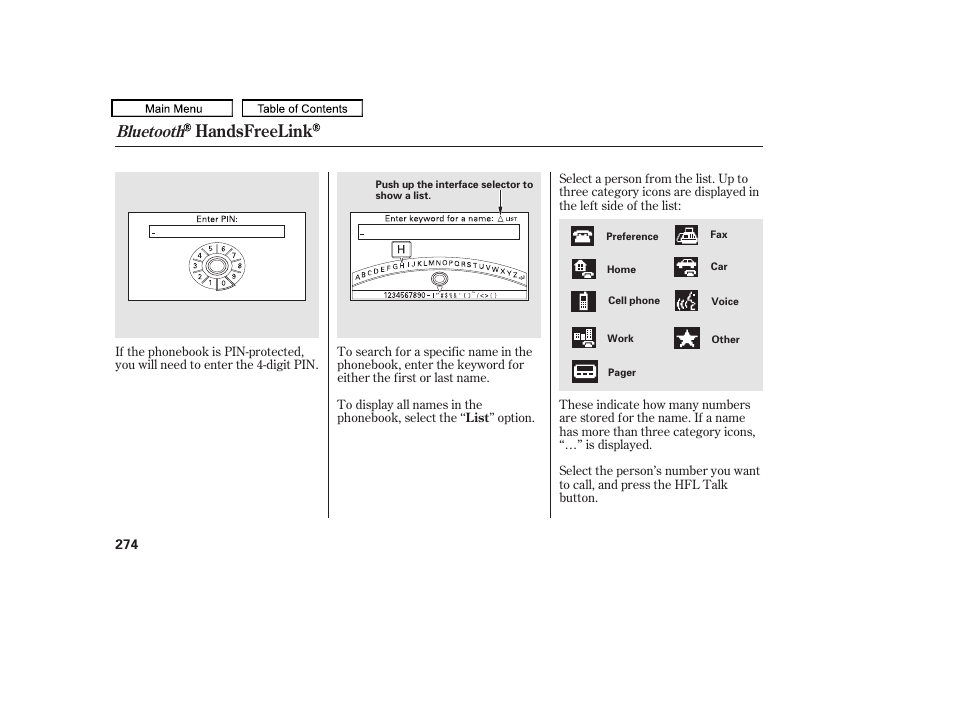 Handsfreelink, Bluetooth | HONDA 2010 Accord Crosstour User Manual | Page 277 / 434