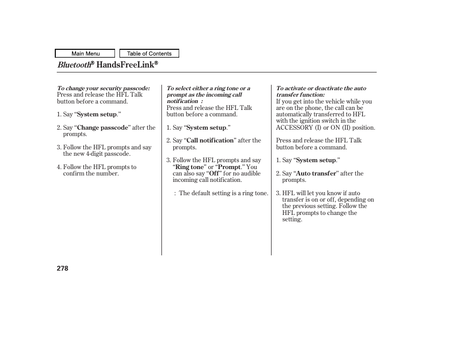 Handsfreelink, Bluetooth | HONDA 2010 Accord Crosstour User Manual | Page 281 / 434