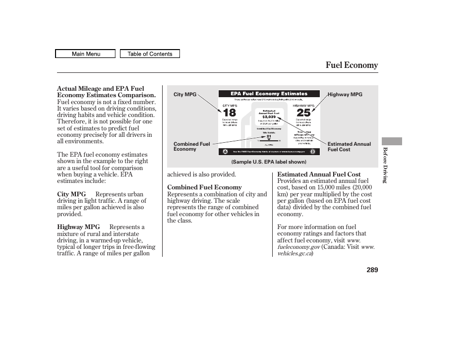 Fuel economy, 2010 accord crosstour | HONDA 2010 Accord Crosstour User Manual | Page 292 / 434