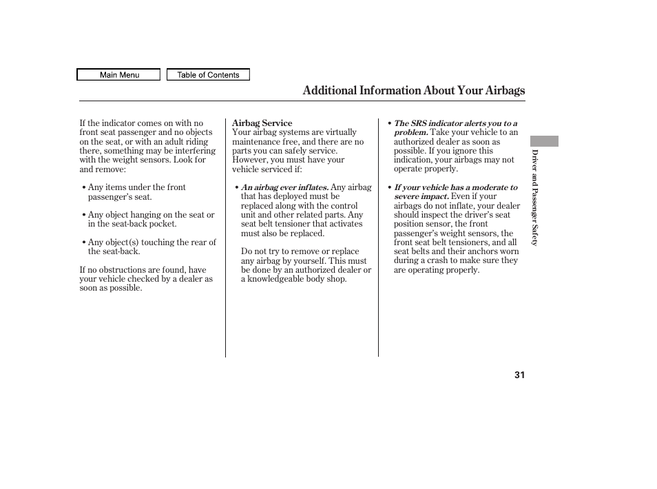 Additional information about your airbags | HONDA 2010 Accord Crosstour User Manual | Page 34 / 434