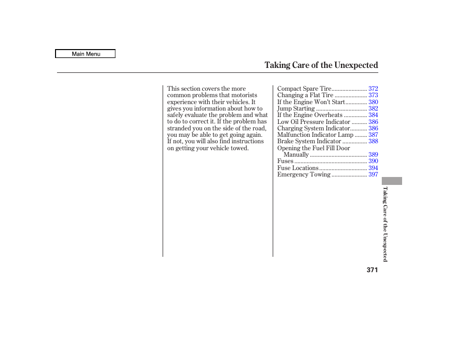 Taking care of the unexpected | HONDA 2010 Accord Crosstour User Manual | Page 374 / 434