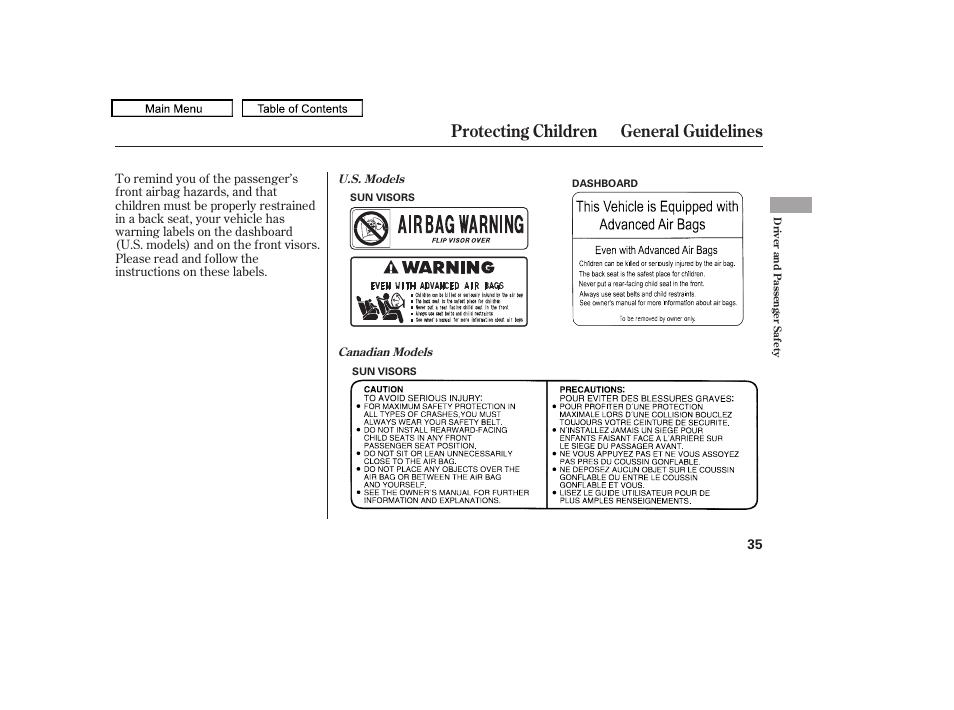 Protecting children general guidelines, 2010 accord crosstour | HONDA 2010 Accord Crosstour User Manual | Page 38 / 434